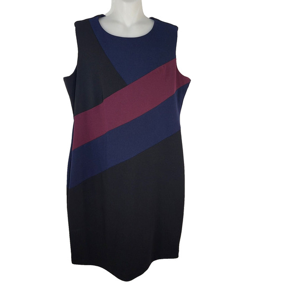 Tommy Hilfiger Womens Dress Size 16 Color Block Sleeveless Scoop Neck Zip Sheath - Picture 1 of 10